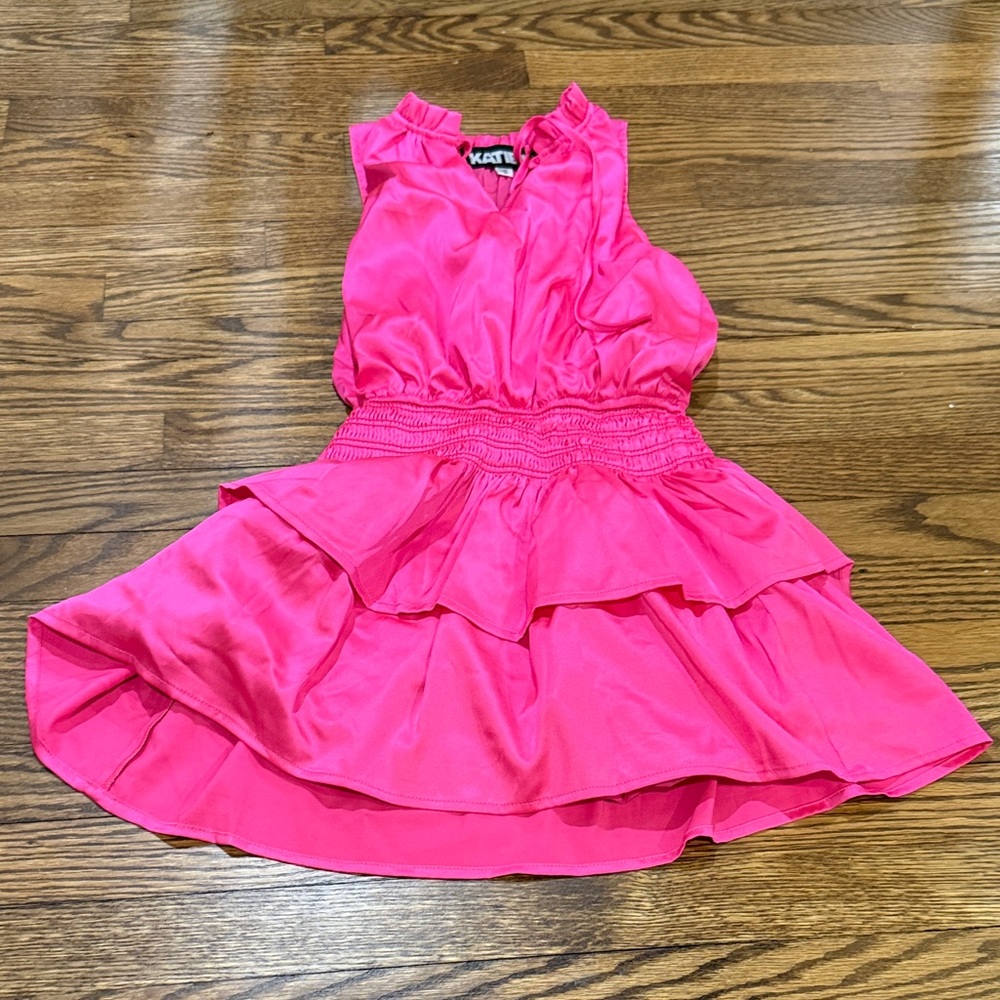 Katie J NYC Vibrant Pink Layered Kids Dress Size Small